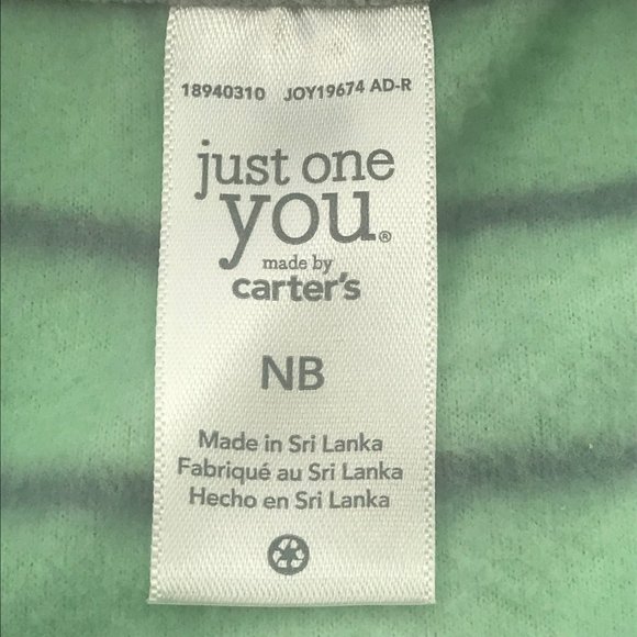 Just One You by Carters NB-3 Month Hoodie Green Animal On Front New With Tags - Picture 5 of 15